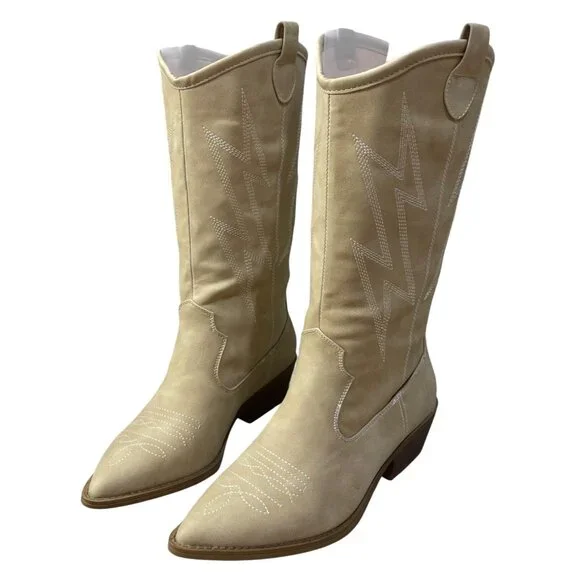 Dirty Laundry Josea Cowboy Boot Women's Size 8 Mid Calf Soft Shaft Cream New - Picture 3 of 11